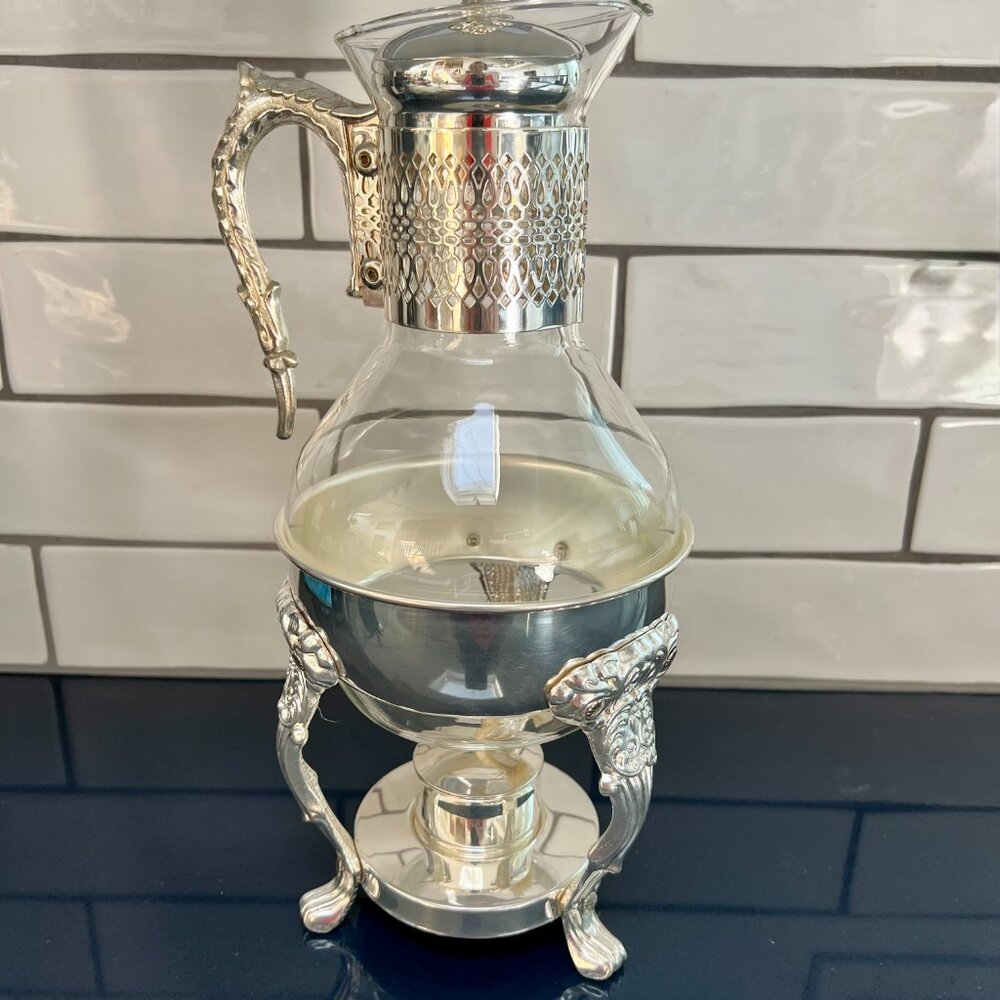 SALE! Vintage English Silver Mfg. Corp Coffee Carafe with Warming Stand